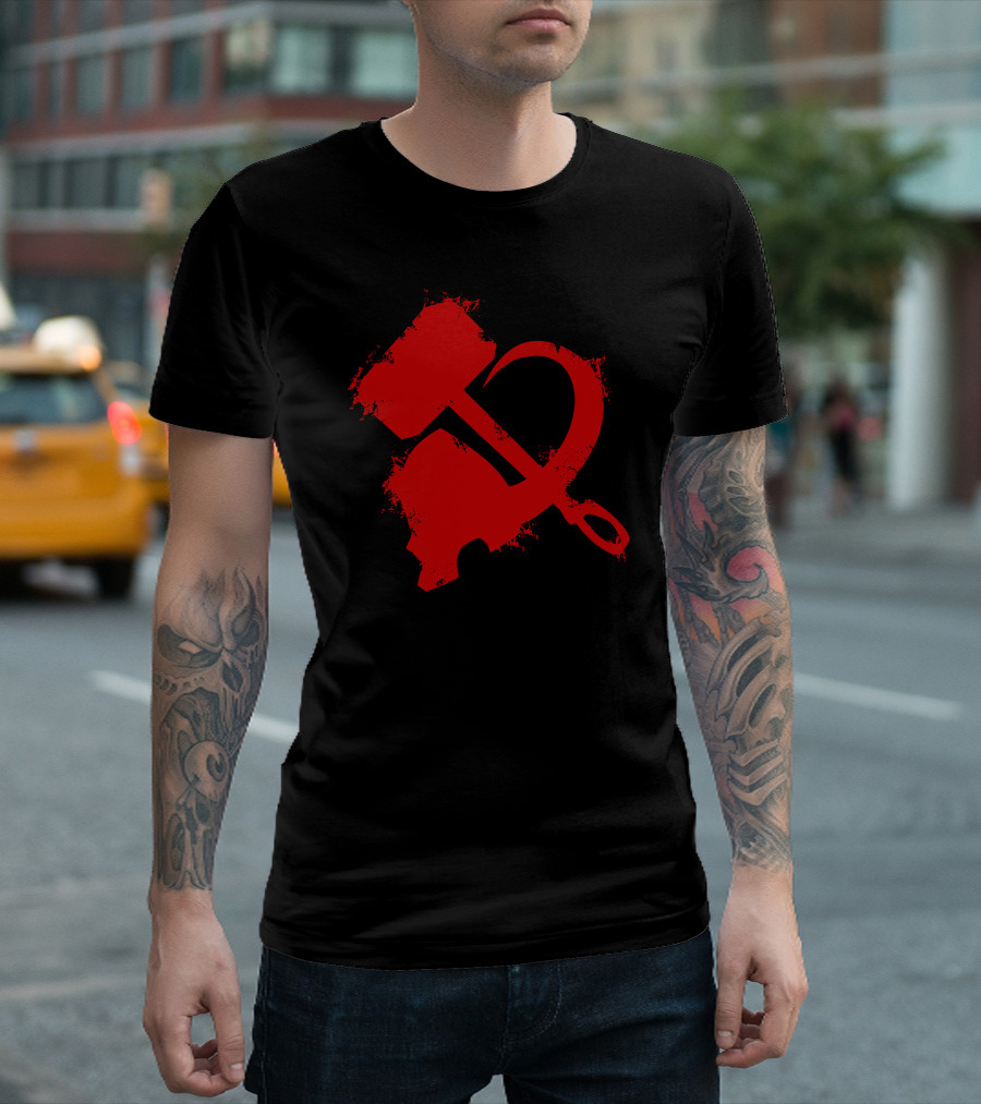 Clash Of The Gods Red Hammer And Sickle Symbol Monochrome Iconic T-Shirt