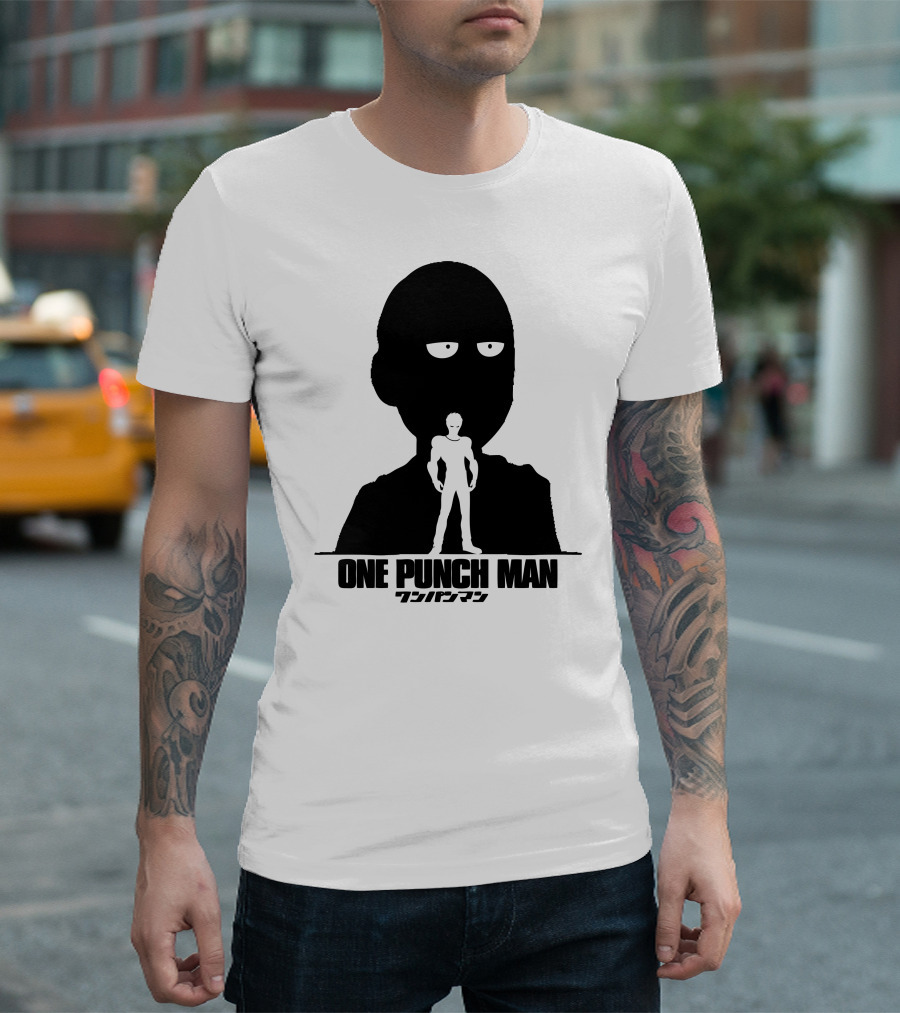 One Punch Man Silhouette Saitama Japanese Text T-Shirt