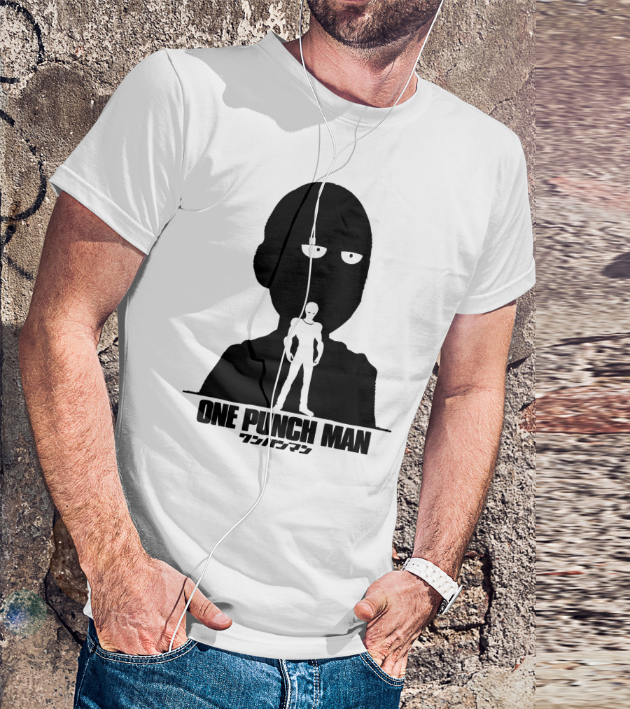 One Punch Man Silhouette Saitama Japanese Text T-Shirt