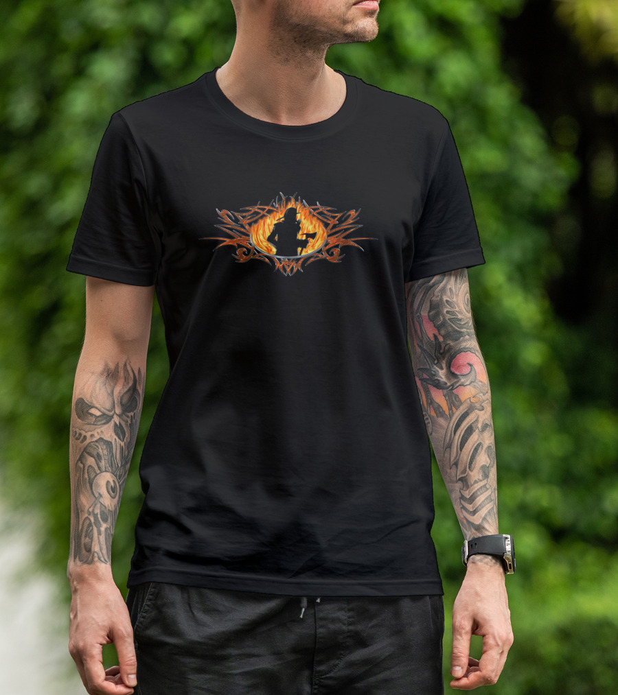 My Dad Puts Out Fires What's Your Dad Do Firefighter Silhouette Flames T-Shirt