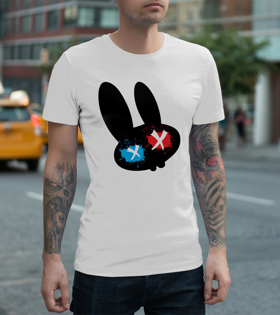 Emo Hype Rabbit Red and Blue X-Eyed Splatter T-Shirt