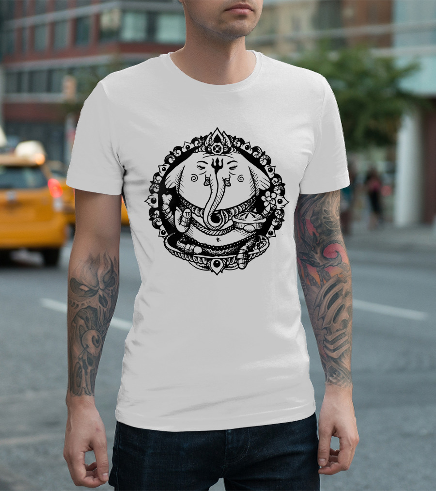 Ganesh Trunks Intricate Mandala Motif T-Shirt