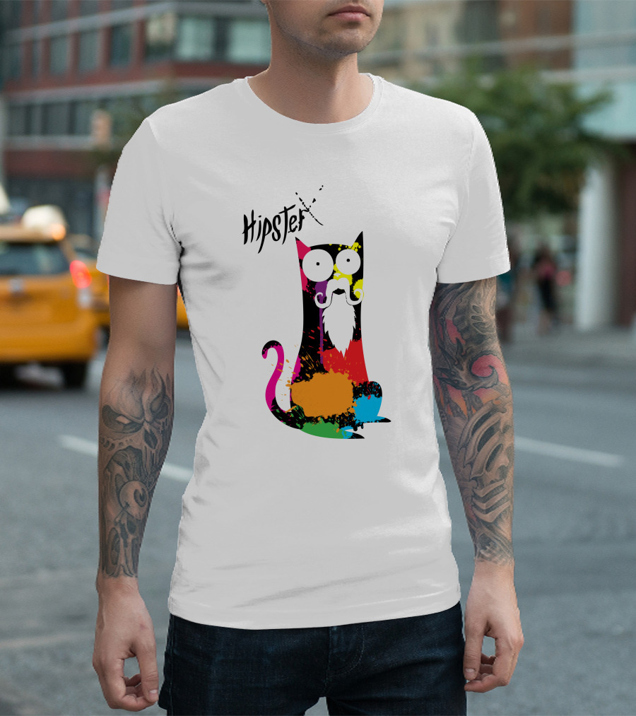 Colorful Hipster Cat with Beard T-Shirt