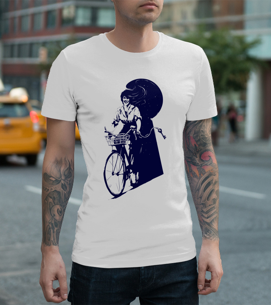 Just Passing Through Bicyclist And Moonlit Night Scene T-Shirt