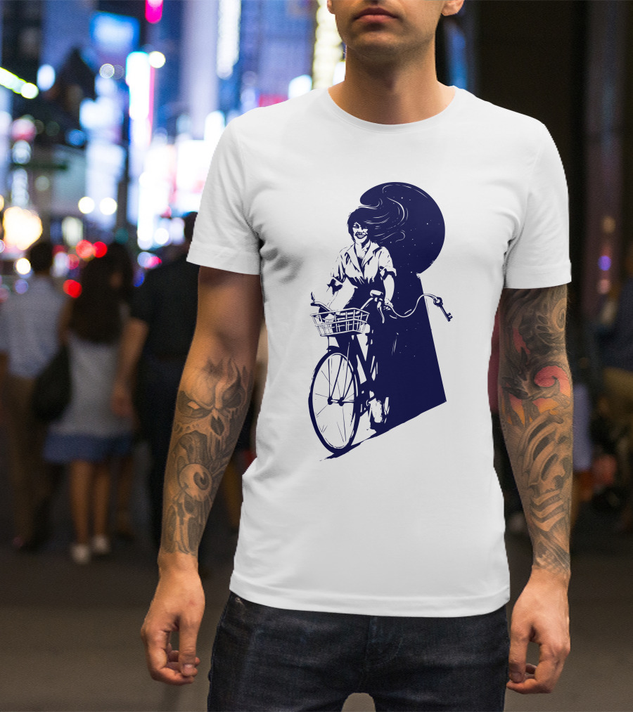Just Passing Through Bicyclist And Moonlit Night Scene T-Shirt