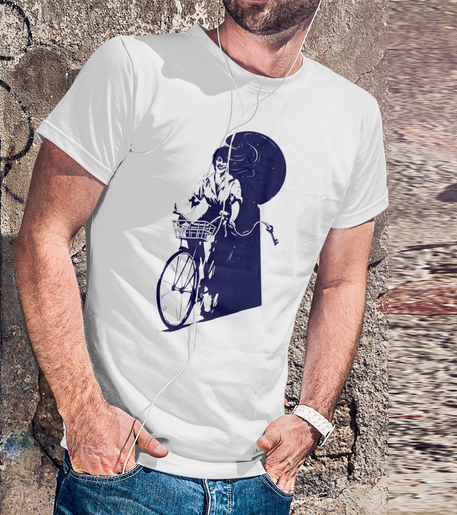 Just Passing Through Bicyclist And Moonlit Night Scene T-Shirt