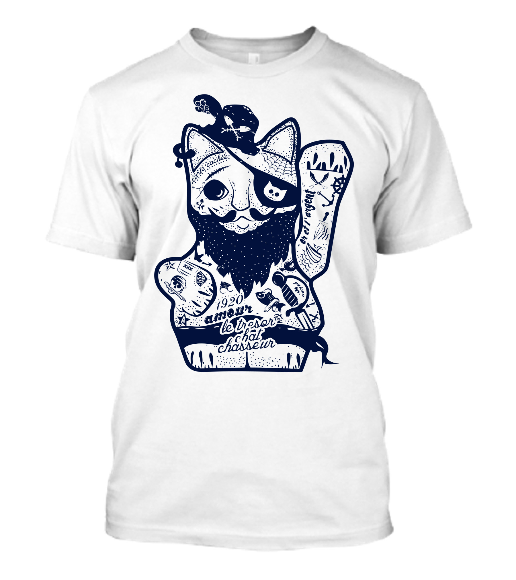 Pirate Lucky Cat Amour Le Trésor Chasseur 1920 T-Shirt