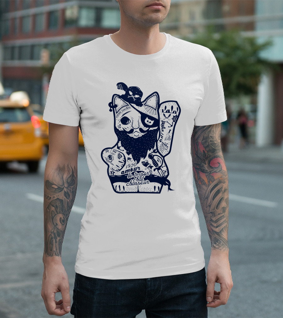 Pirate Lucky Cat Amour Le Trésor Chasseur 1920 T-Shirt