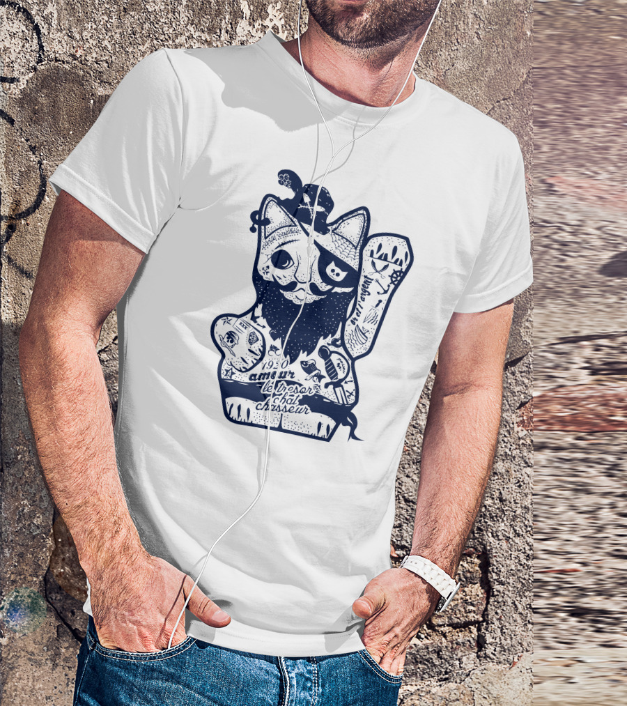 Pirate Lucky Cat Amour Le Trésor Chasseur 1920 T-Shirt