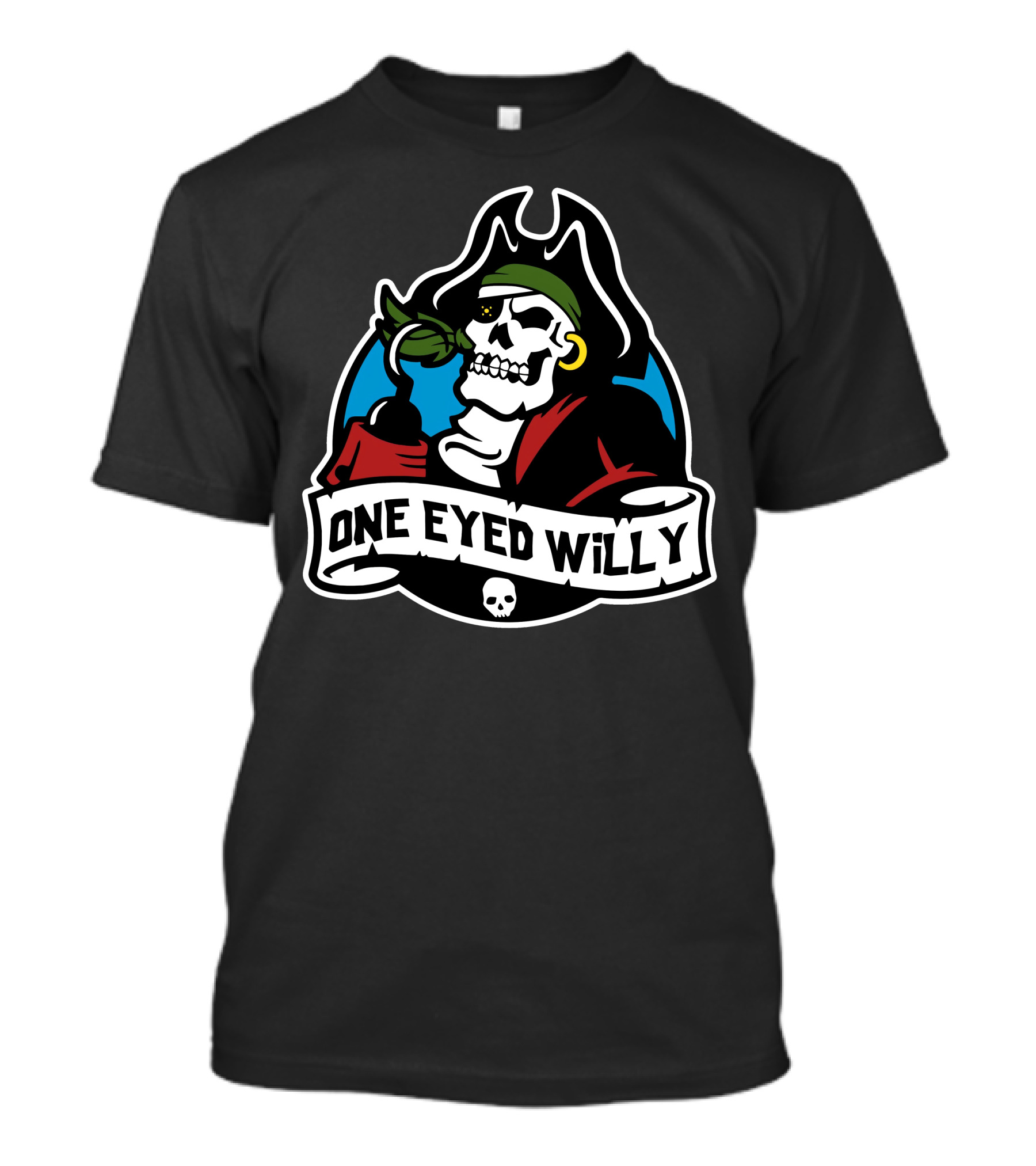 One Eyed Willy Pirate Skull Bandana Hook T-Shirt