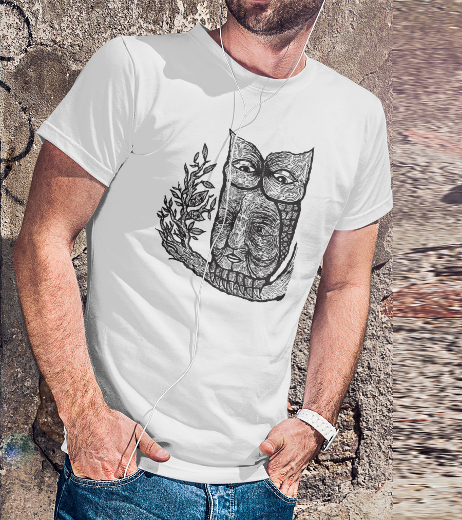 Owl Face With Branch Eyeglasses T-Shirt