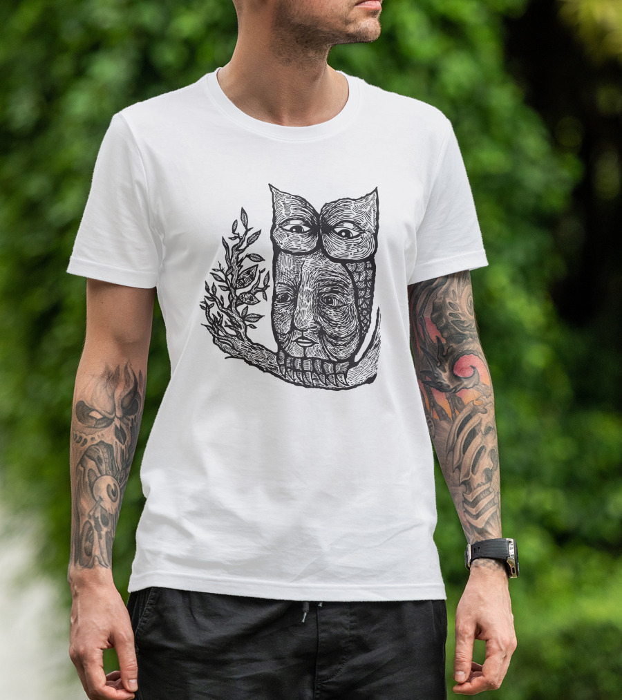 Owl Face With Branch Eyeglasses T-Shirt