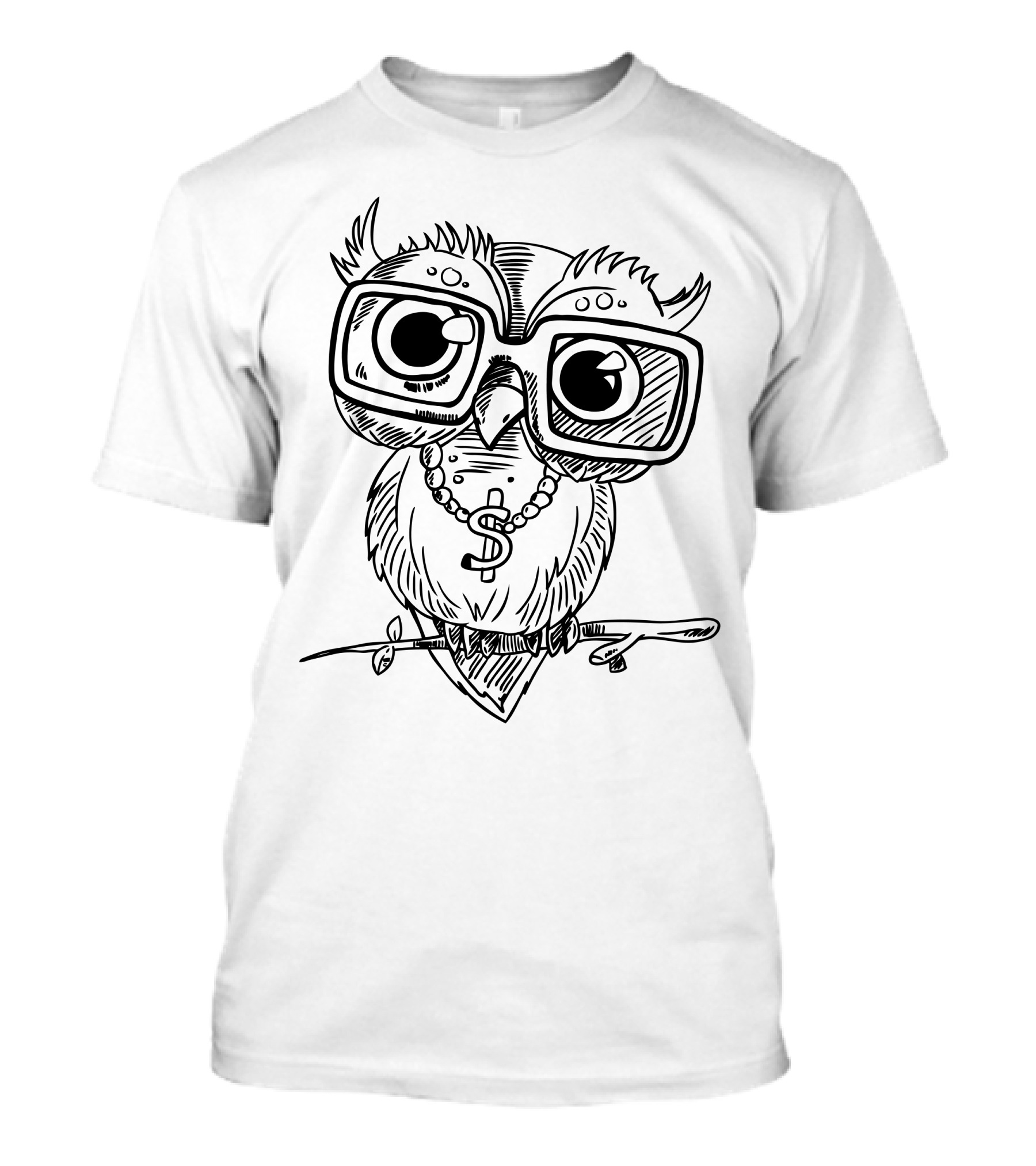 Owl With Glasses And Dollar Necklace T-Shirt