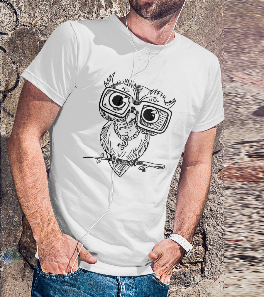 Owl With Glasses And Dollar Necklace T-Shirt