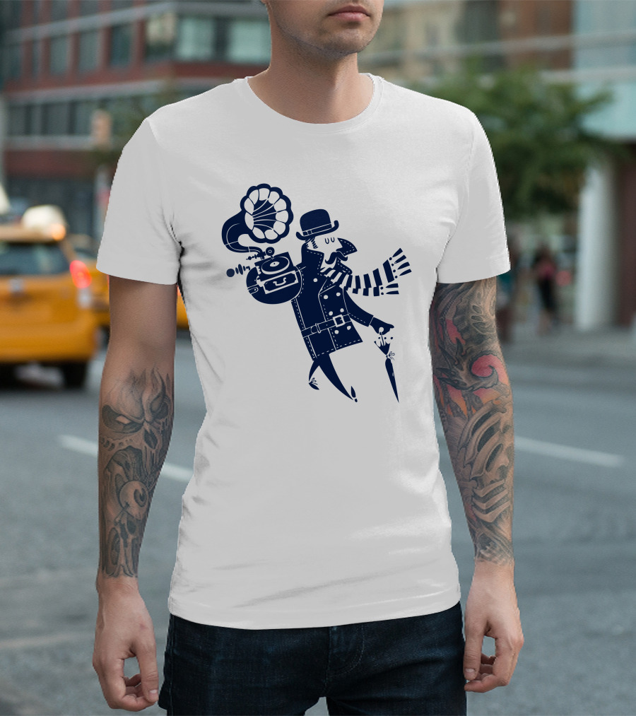 Personal Mono Music Figure in Blue Coat and Scarf T-Shirt
