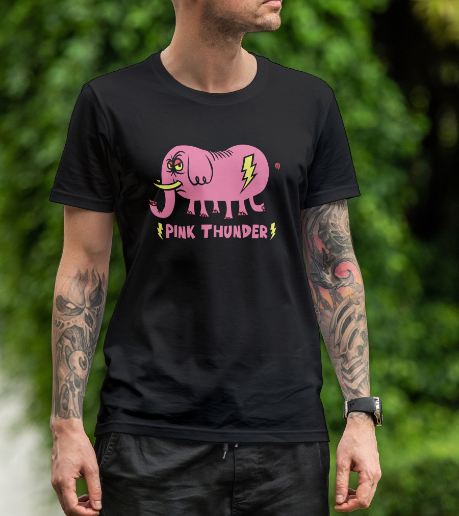 Pink Thunder Angry Elephant With Lightning Bolt Icons T-Shirt