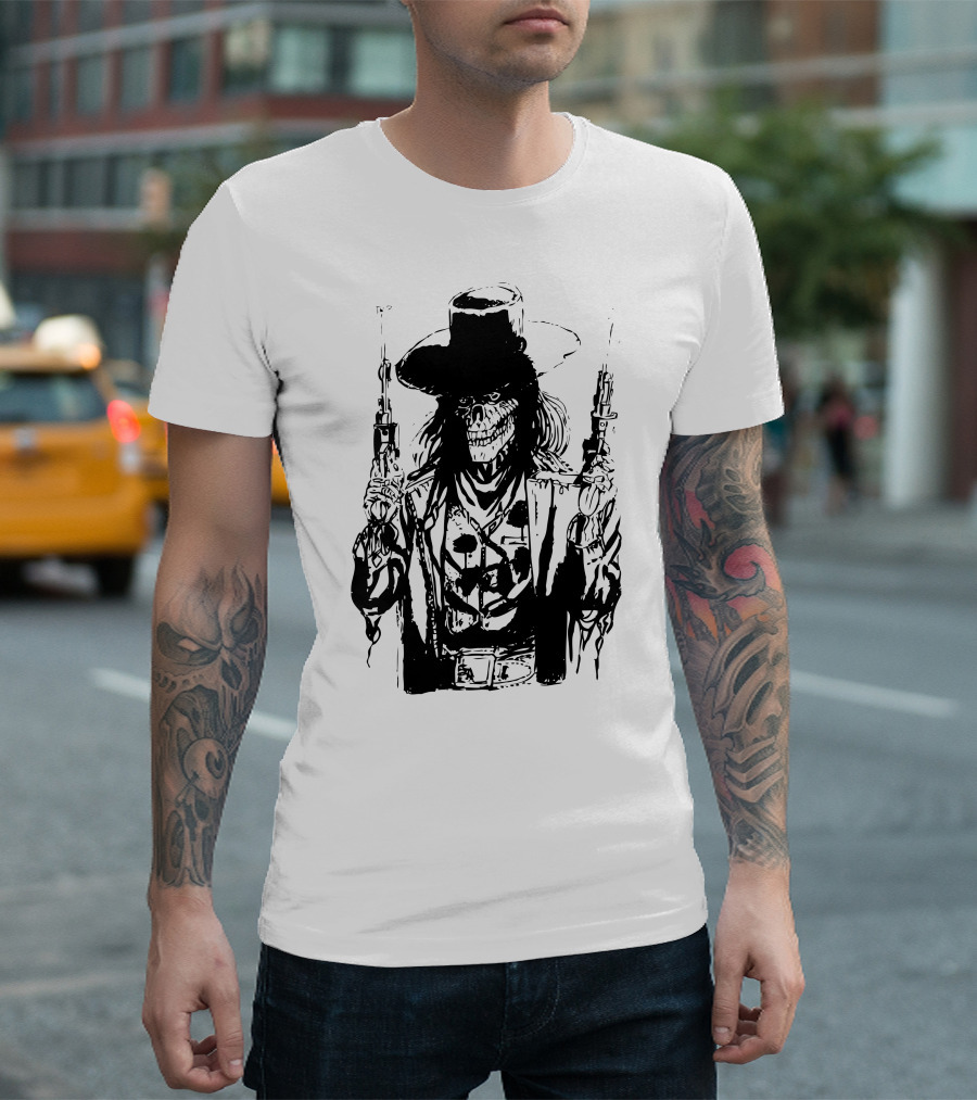 Pistol Pete Skeleton Cowboy Dual Pistols Wild West T-Shirt
