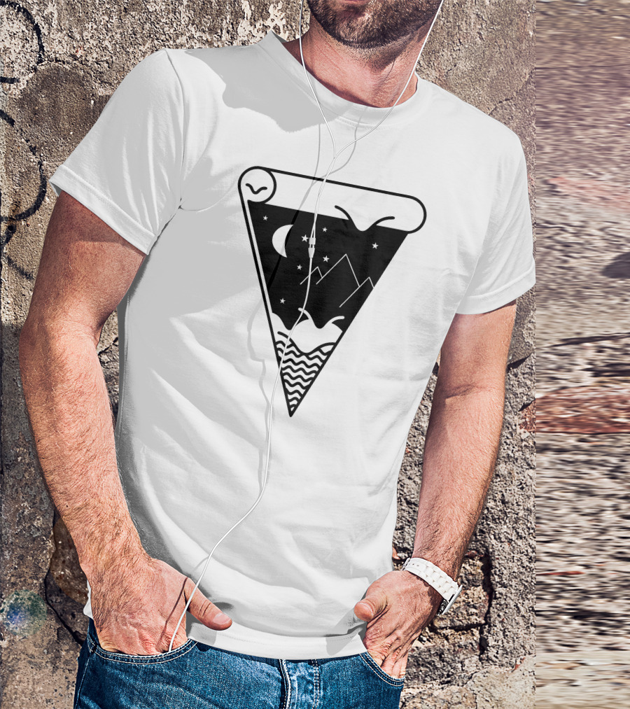 Night Sky Mountains And Waves Pizza Slice T-Shirt