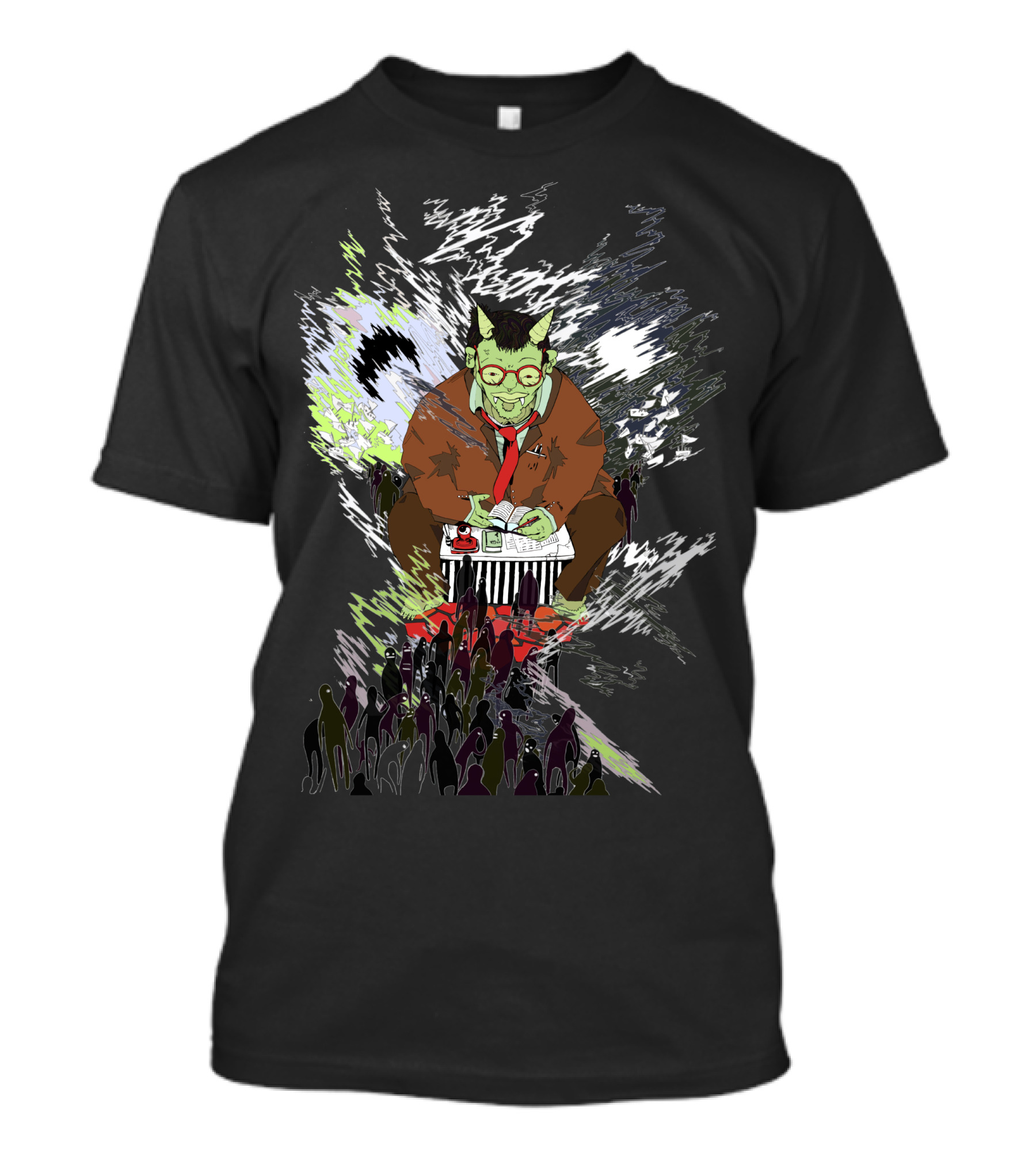 Spirit Realm Mythical Creature With Horns And Glasses Over A Crowd T-Shirt