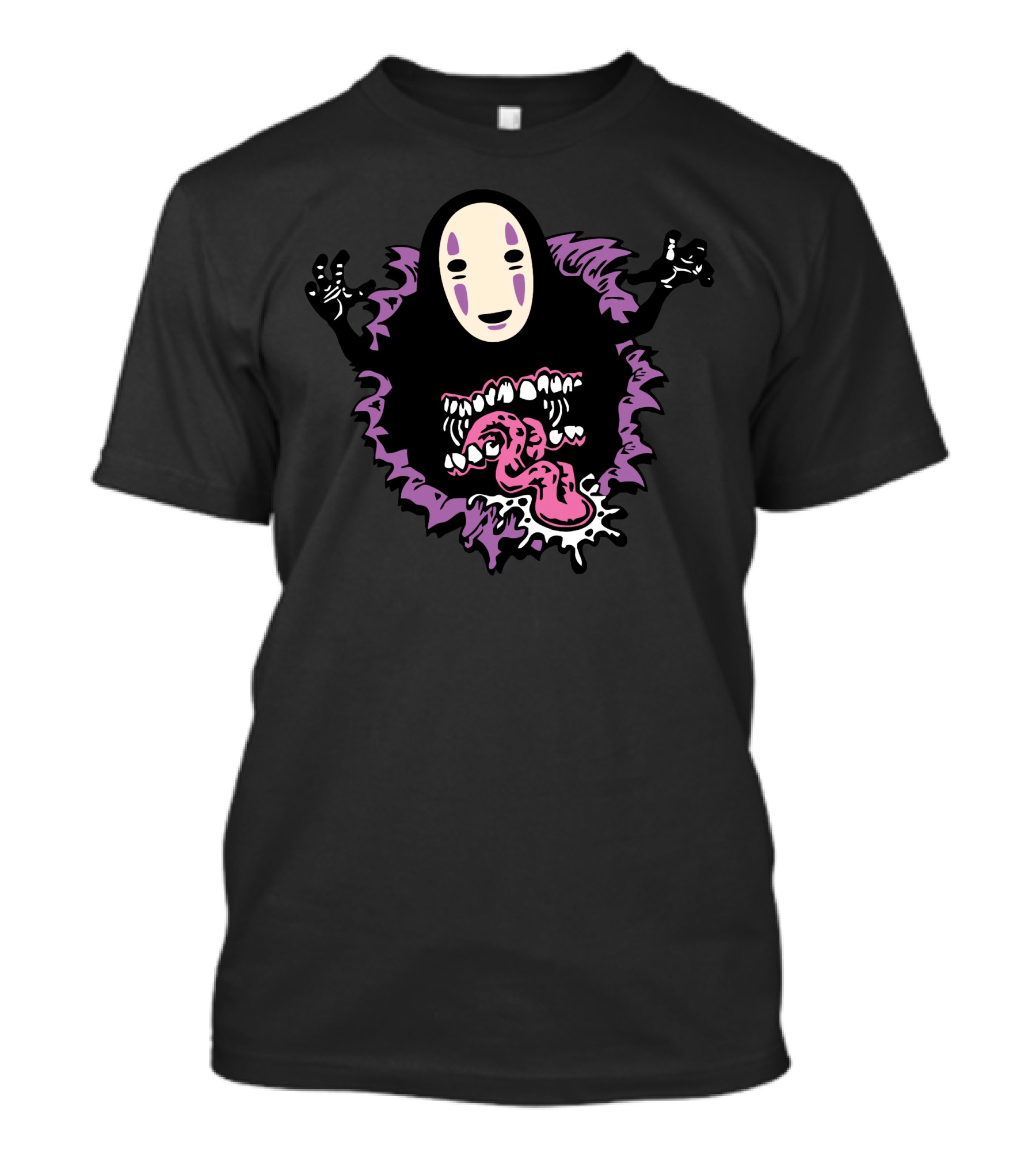 No Face Spirit Graphic With Open Mouth And Tongue T-Shirt