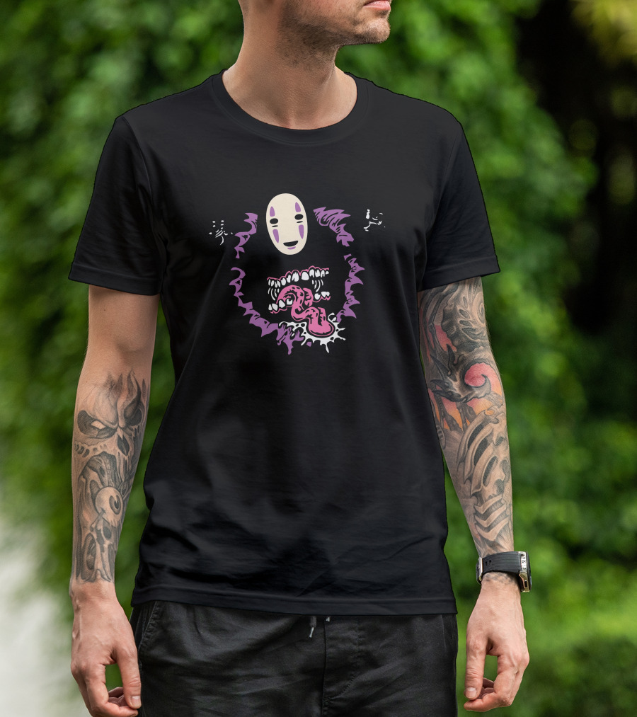 No Face Spirit Graphic With Open Mouth And Tongue T-Shirt