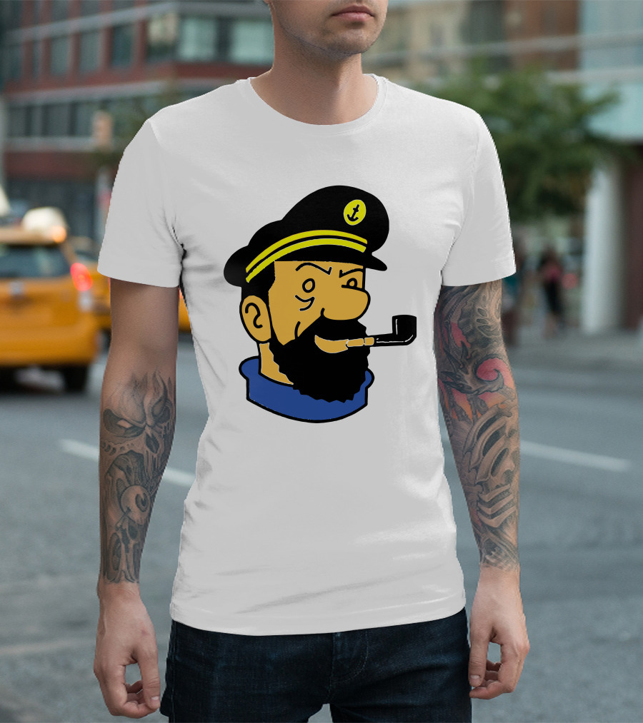 Captain Haddock Pipe Anchor Hat Tintin Cartoon Comic Character T-Shirt