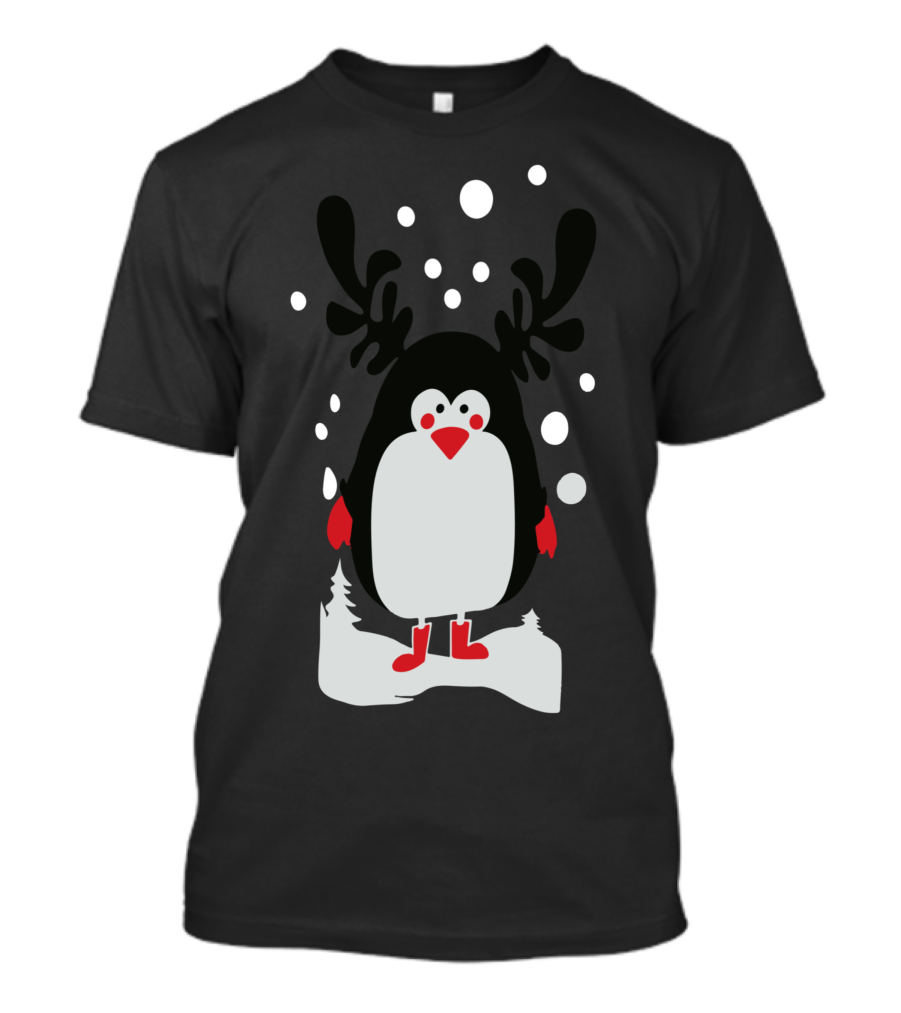 Christmas Penguin Reindeer Antlers Snowflakes T-Shirt