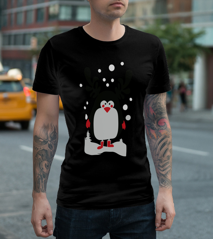 Christmas Penguin Reindeer Antlers Snowflakes T-Shirt