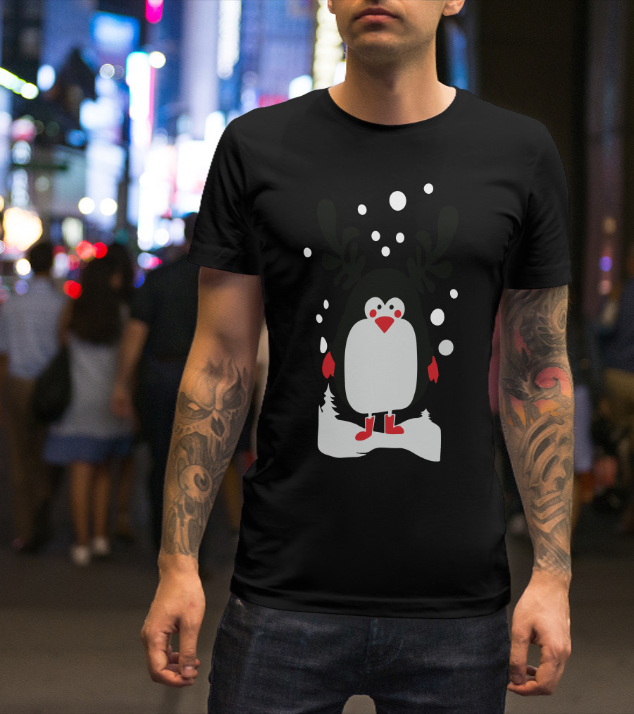 Christmas Penguin Reindeer Antlers Snowflakes T-Shirt
