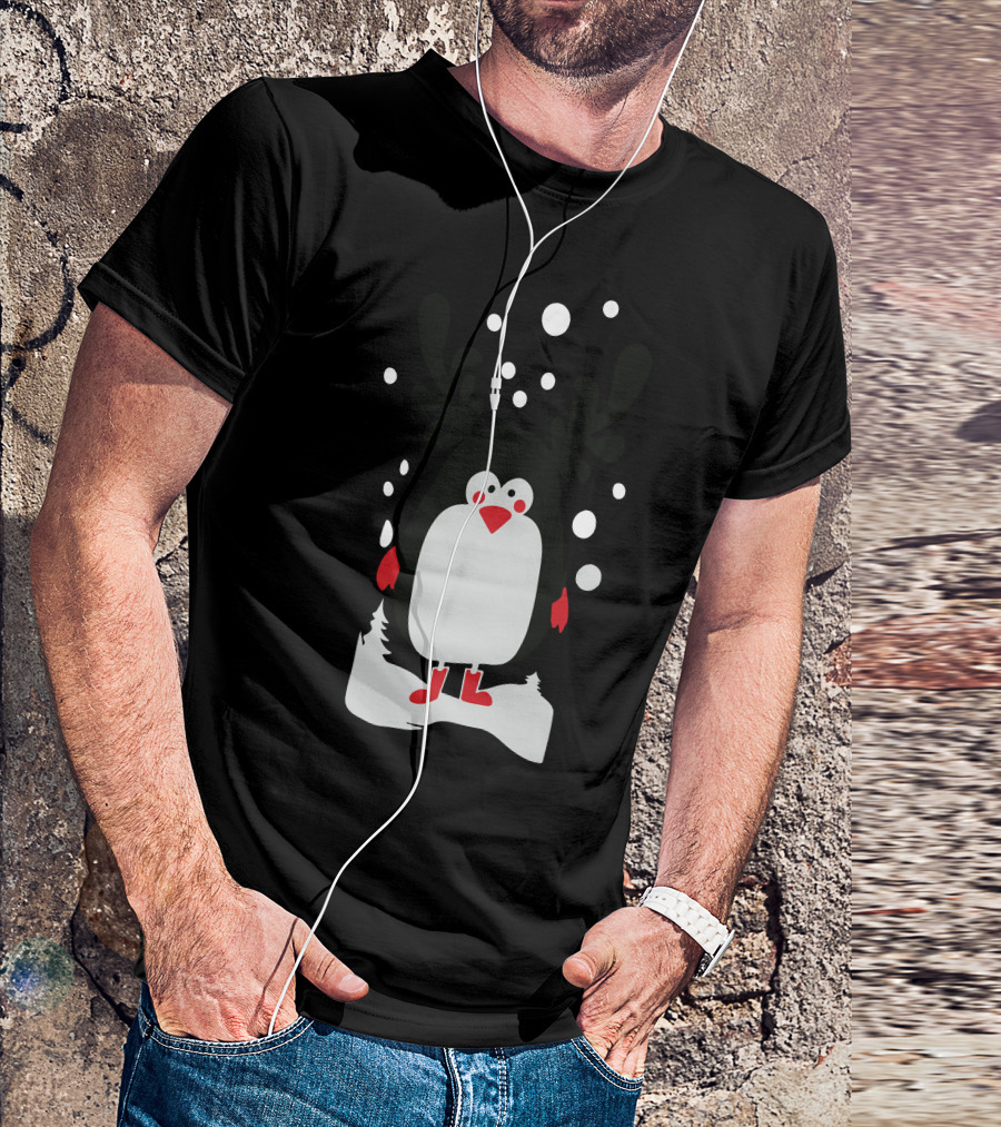Christmas Penguin Reindeer Antlers Snowflakes T-Shirt