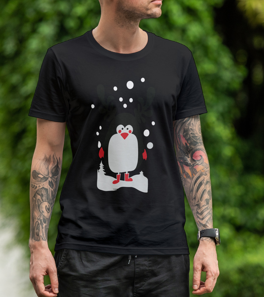 Christmas Penguin Reindeer Antlers Snowflakes T-Shirt