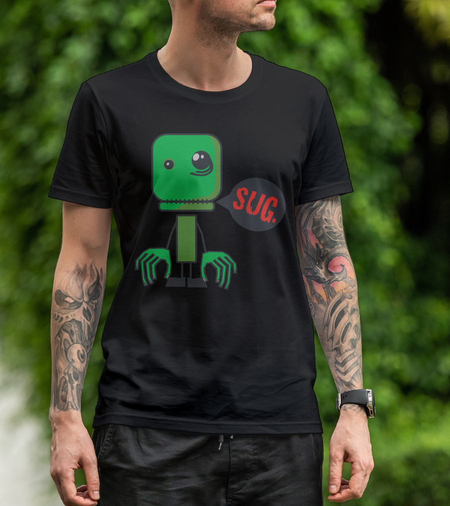 Monster SUG Green Cartoon Character With Claw Hands T-Shirt