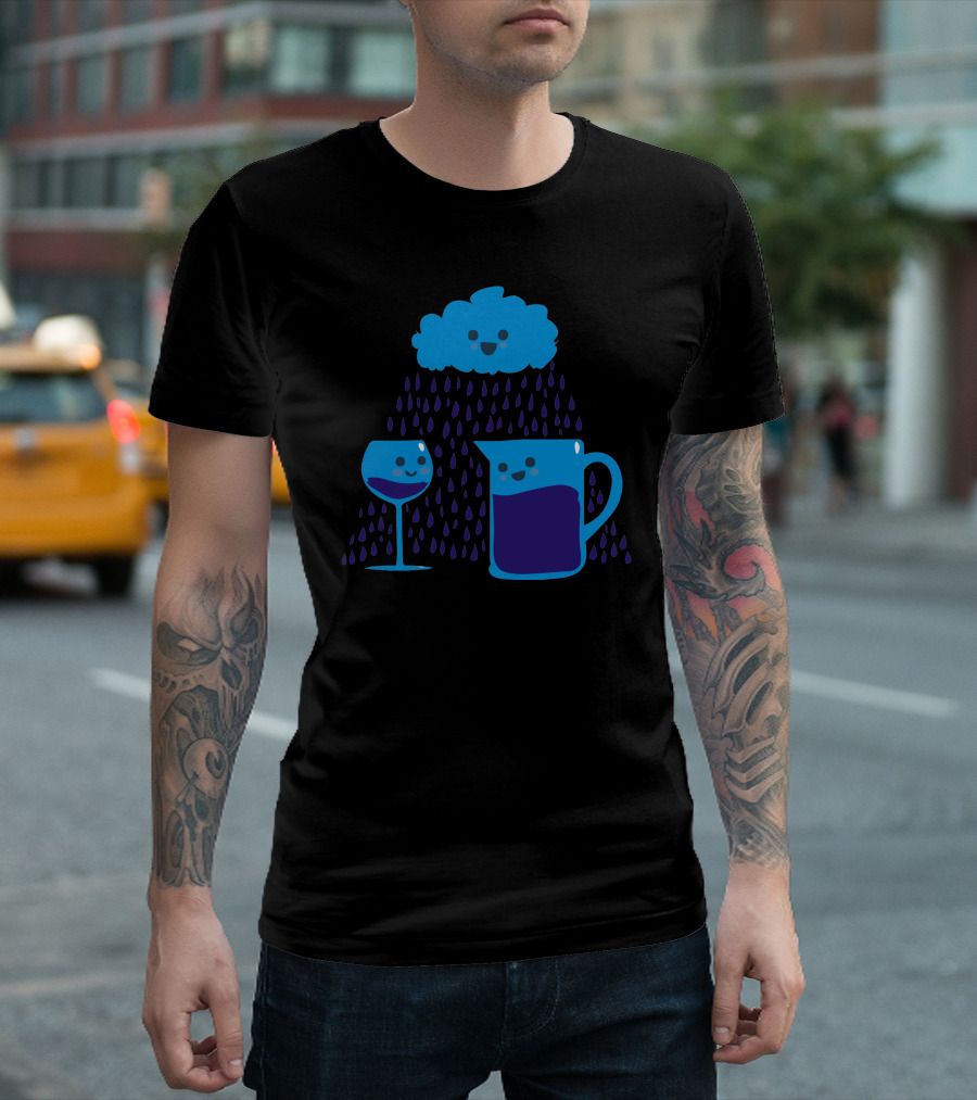 Mucho Vino Happy Cloud Wine Glass Pitcher Rainfall T-Shirt