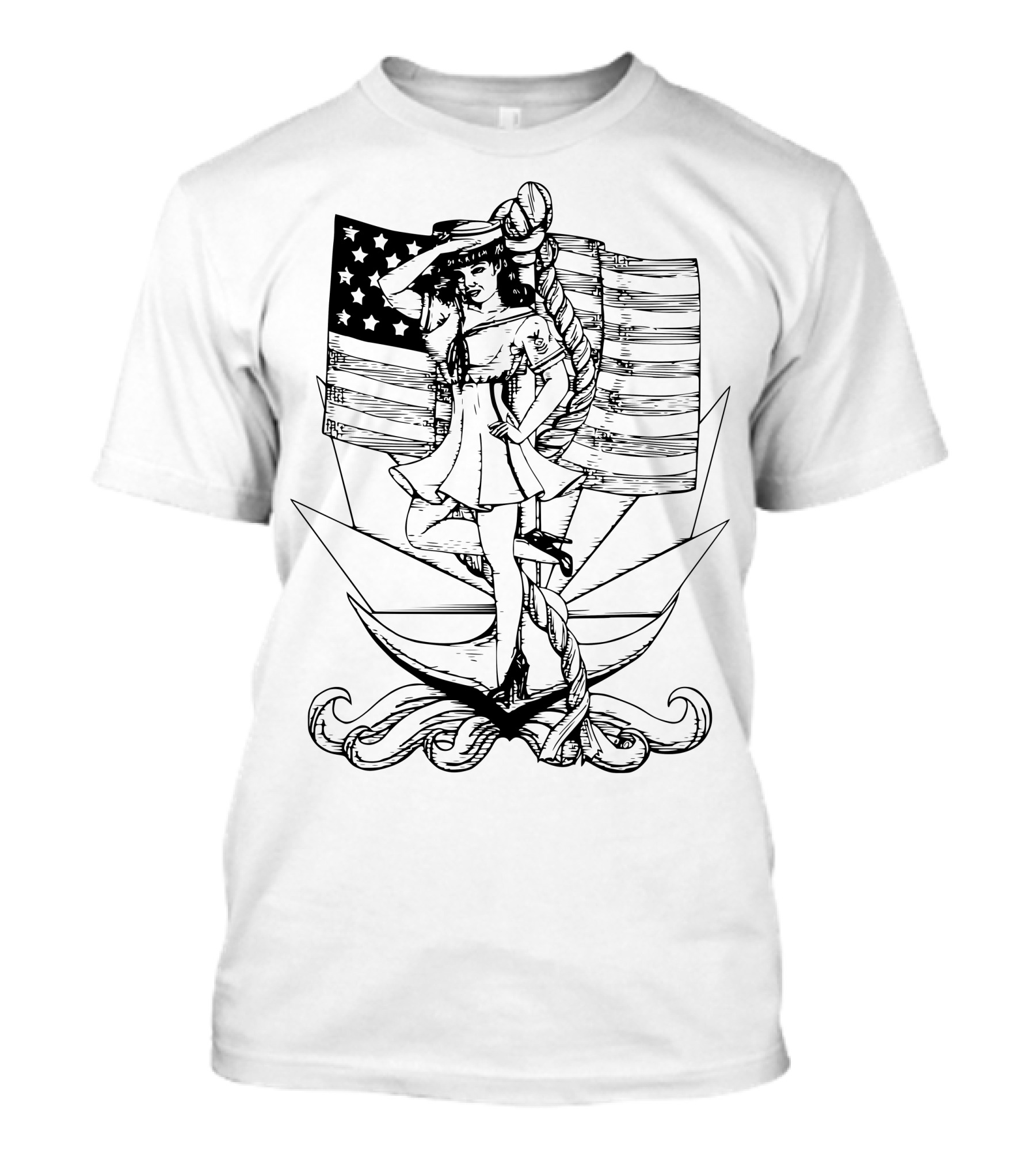 Patriotic Navy Girl With Anchor And American Flag T-Shirt