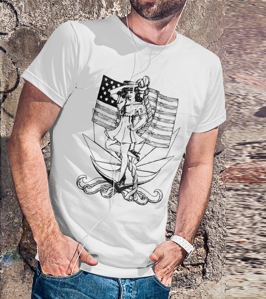 Patriotic Navy Girl With Anchor And American Flag T-Shirt