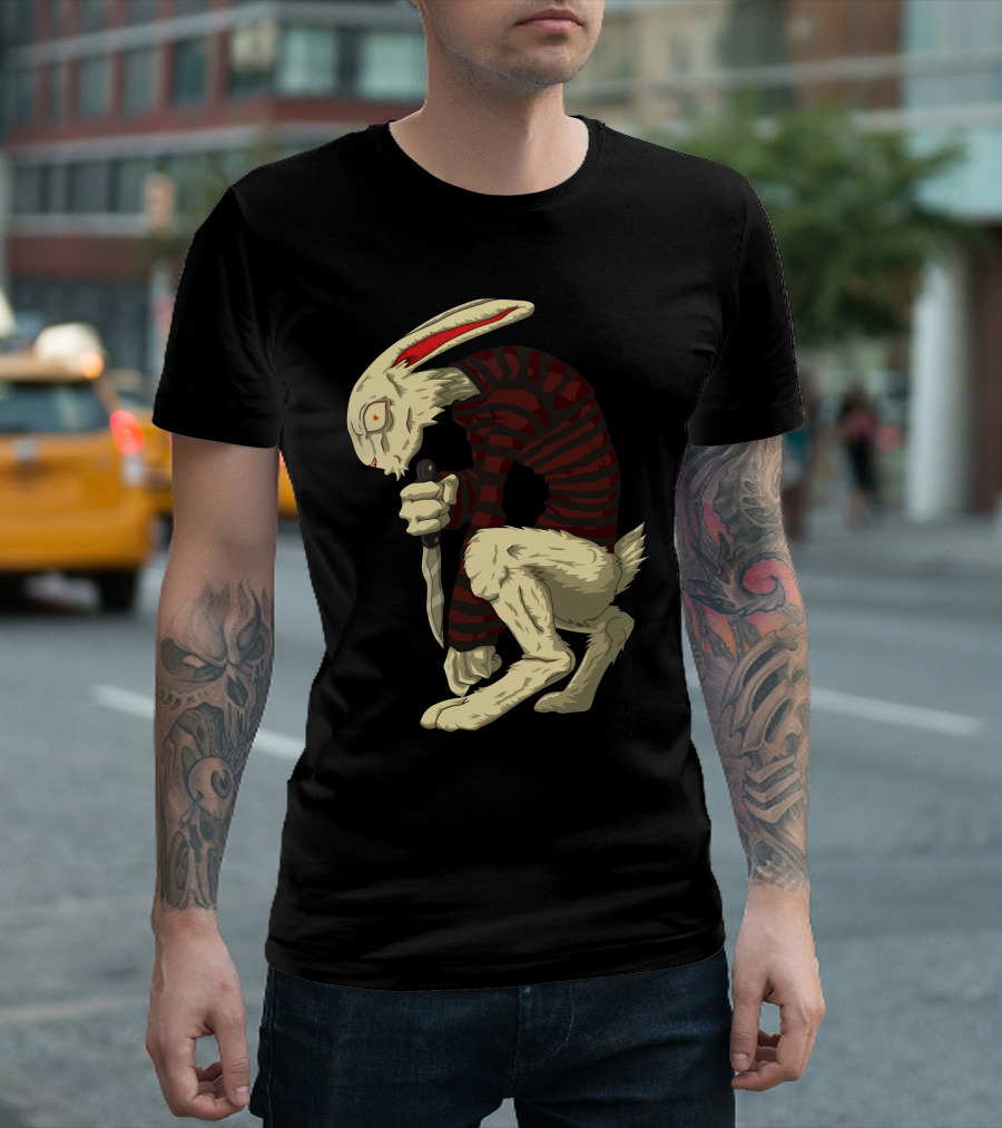 Psycho Bunny With A Shiv Striped Knife-Wielding Rabbit T-Shirt
