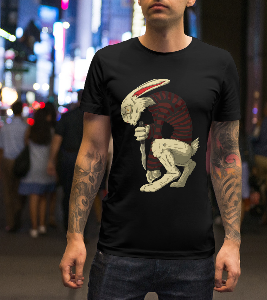 Psycho Bunny With A Shiv Striped Knife-Wielding Rabbit T-Shirt