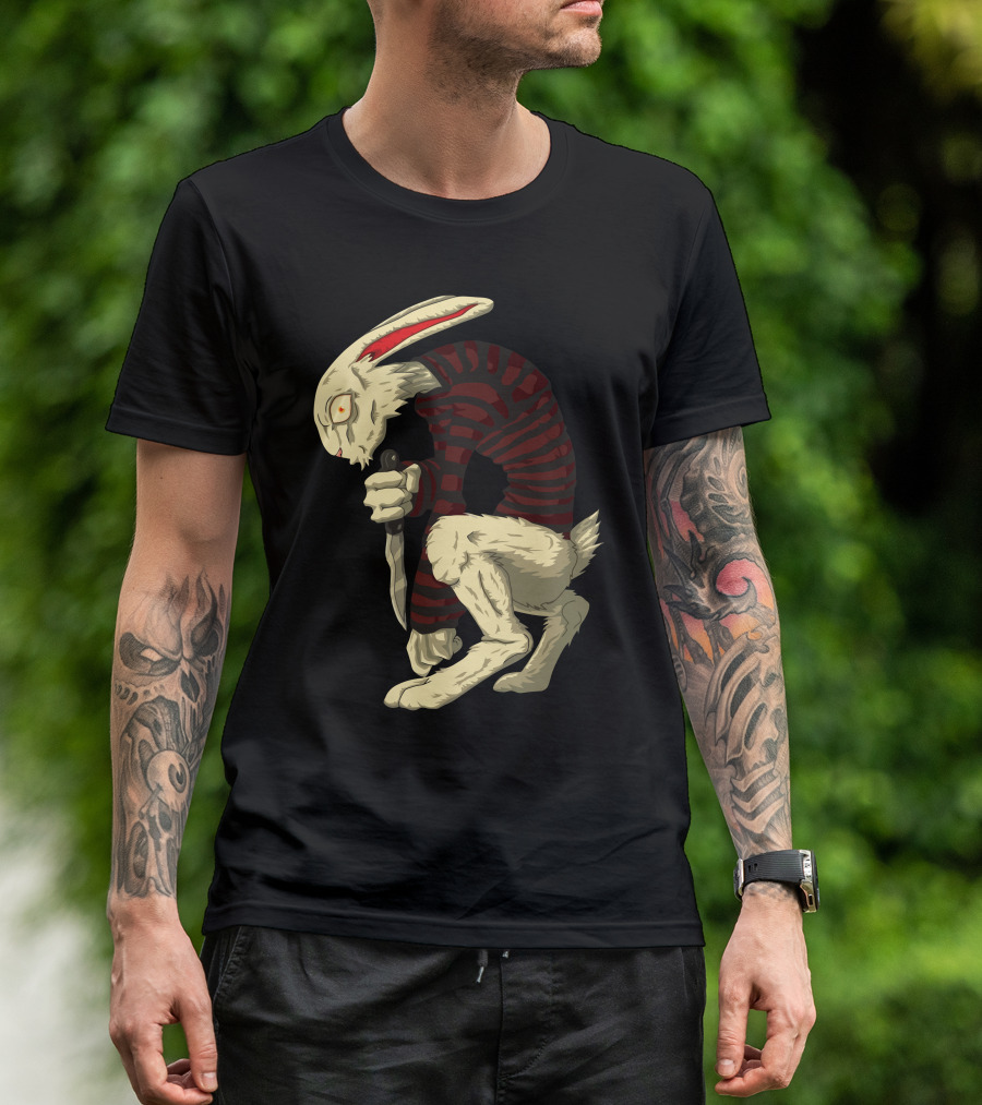 Psycho Bunny With A Shiv Striped Knife-Wielding Rabbit T-Shirt
