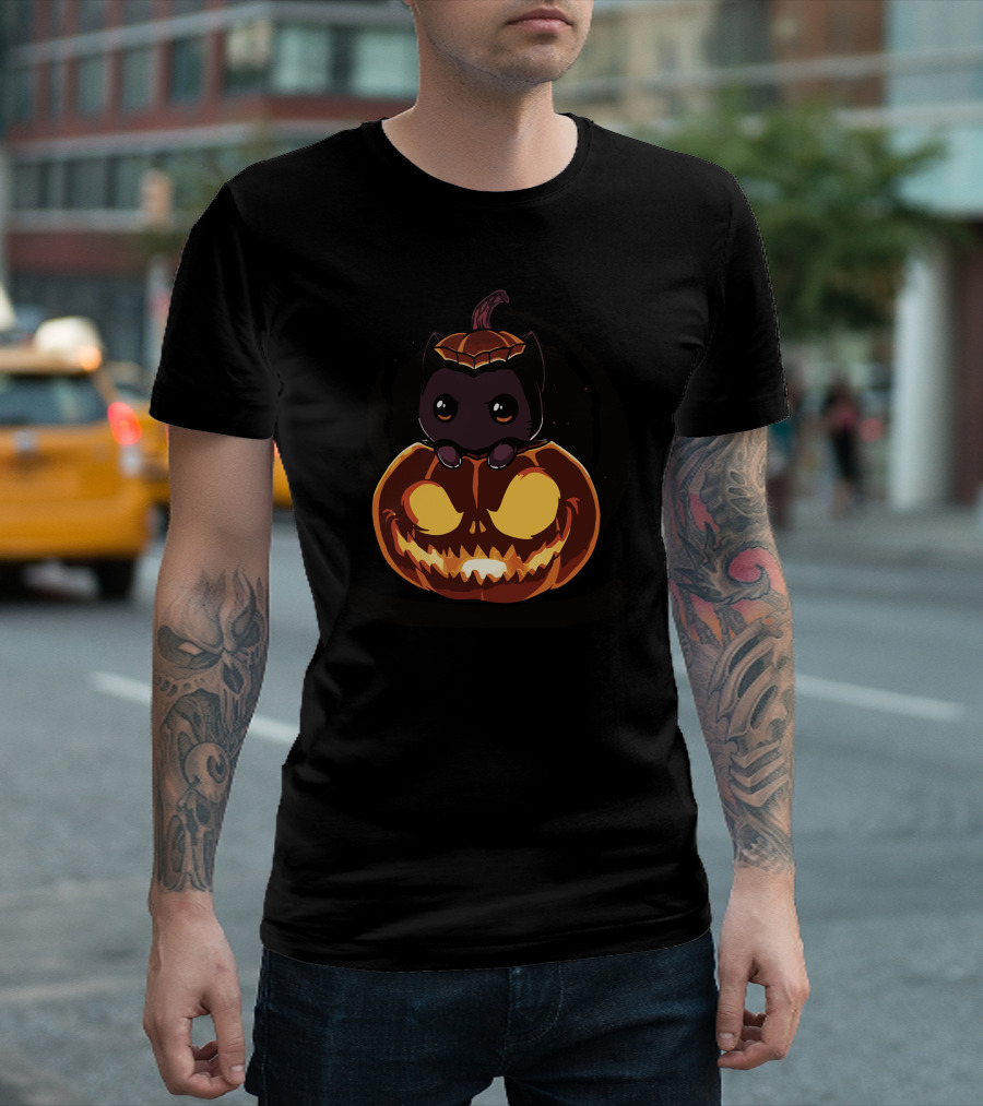 Pumpkitten Halloween Cat Inside Jack-O'-Lantern T-Shirt