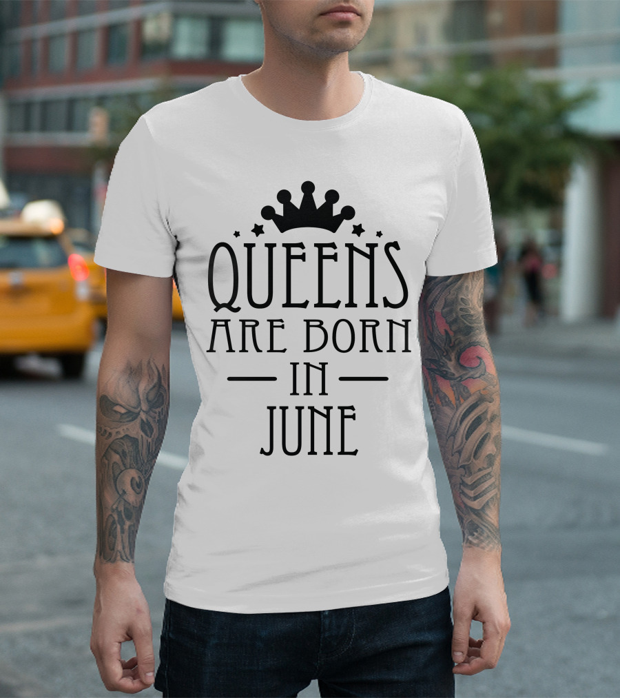 Queens Are Born In June Crown Stars T-Shirt