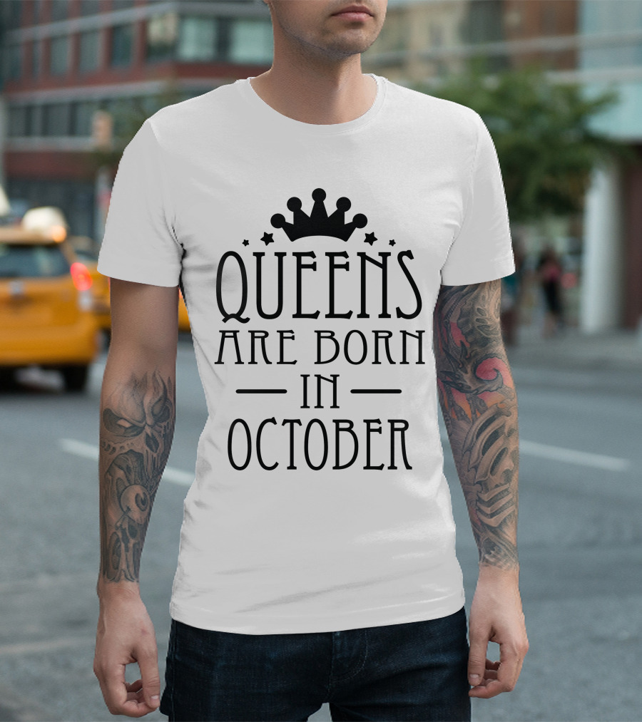 Queens Are Born In October Crown and Stars T-Shirt
