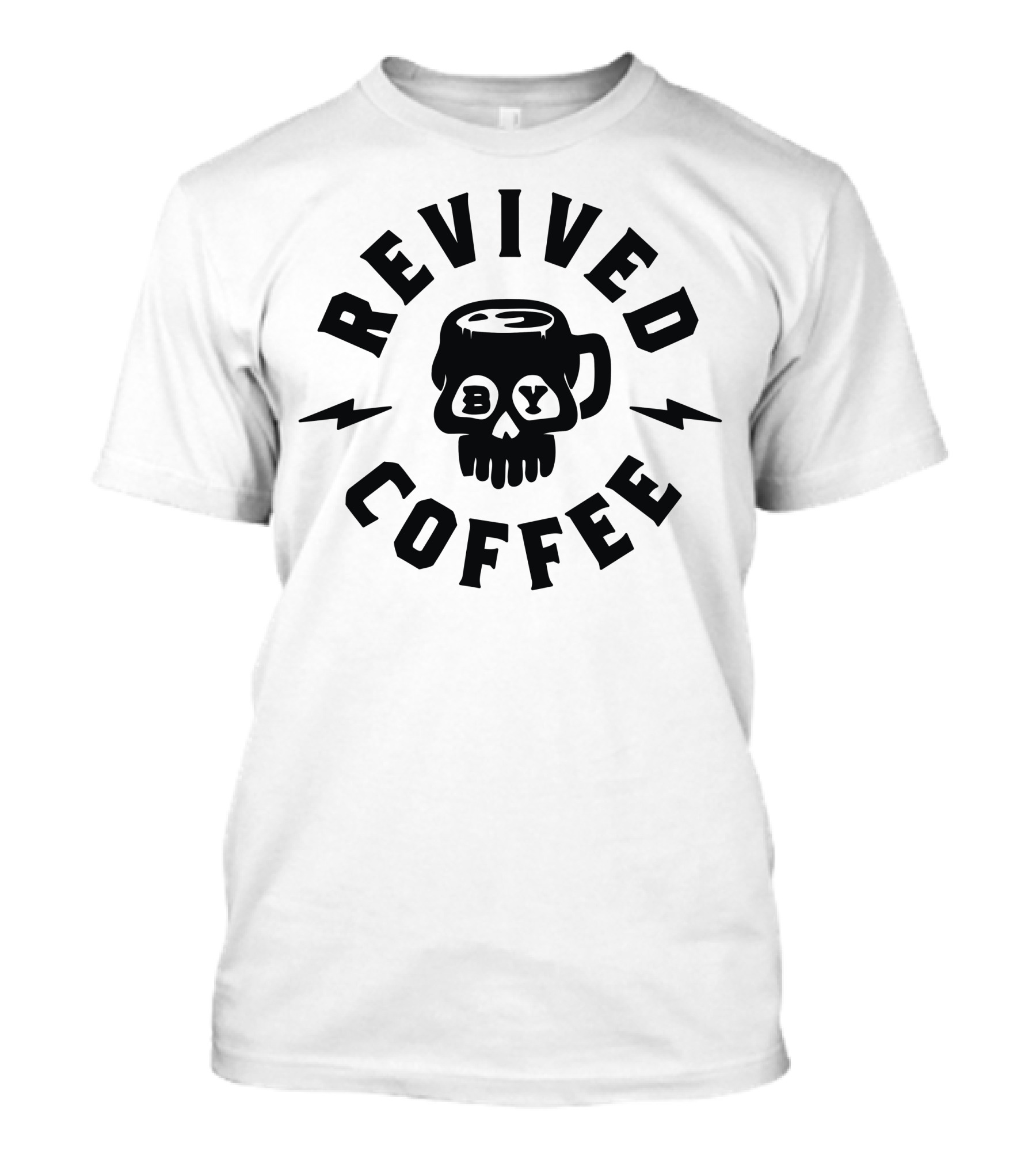 Revived By Coffee Skull Mug With Lightning Bolts T-Shirt