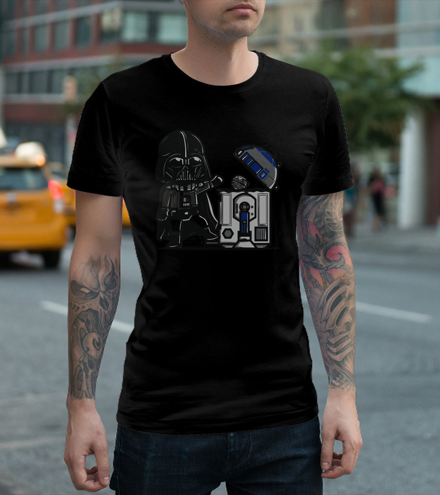 Vader and Droids Robotic Trashcan Duality T-Shirt