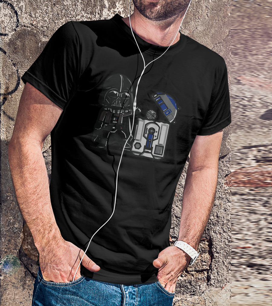 Vader And Droids Robotic Trashcan Duality T-Shirt