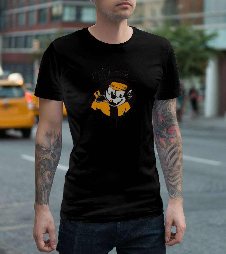 Satisfaction Cartoon Character With Orange Cap And Watch T-Shirt