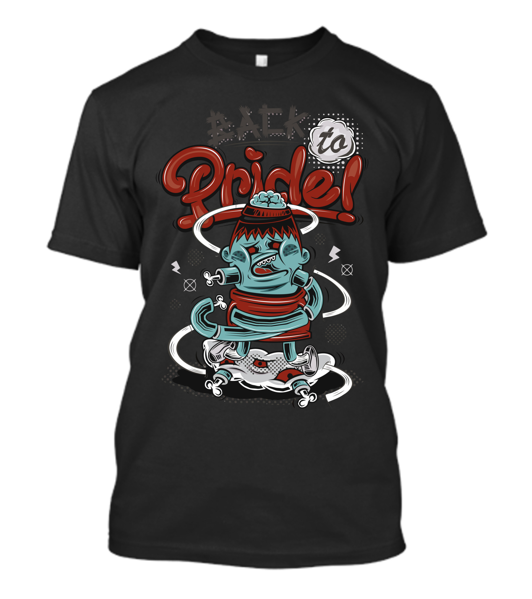 BACK TO PRIDE Cartoon Character Sketch With Bold Lettering T-Shirt