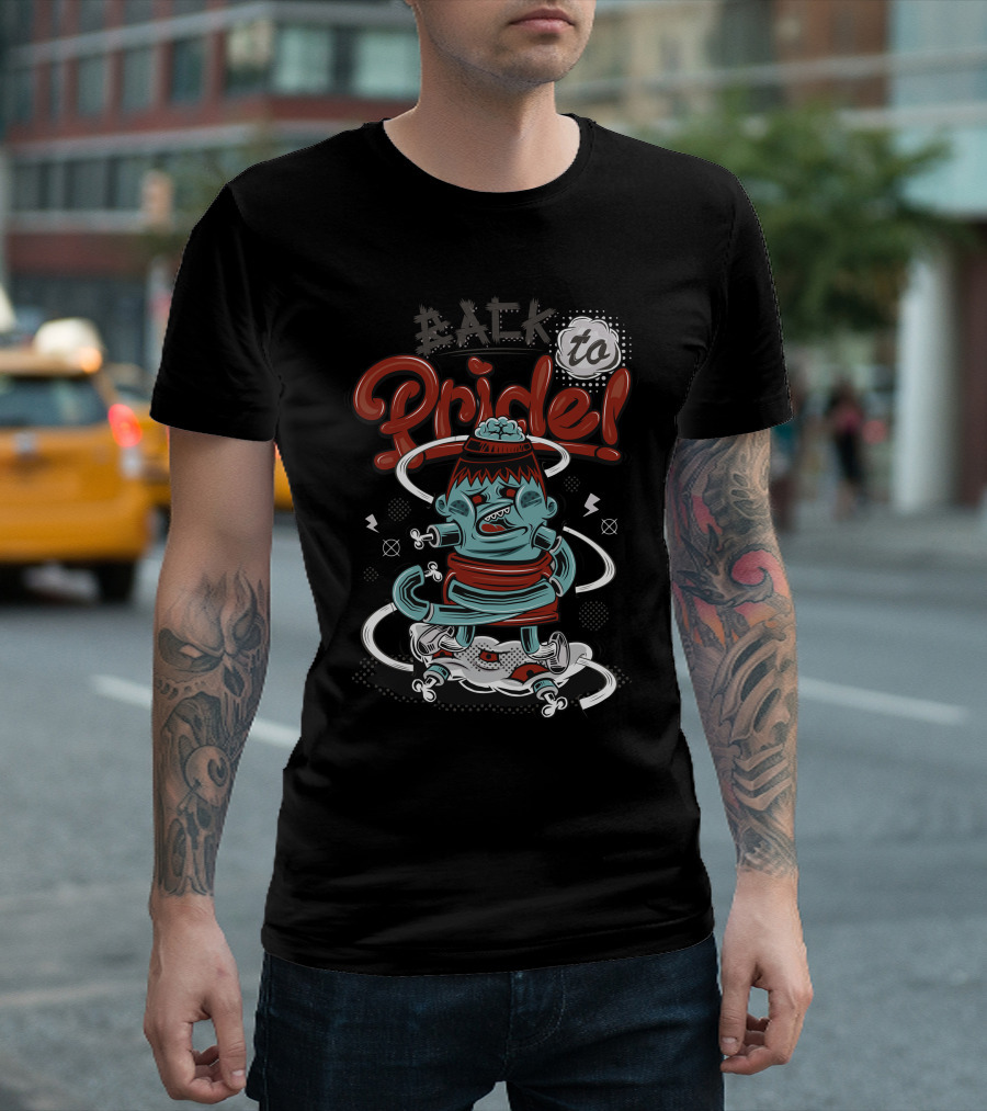 BACK TO PRIDE Cartoon Character Sketch With Bold Lettering T-Shirt