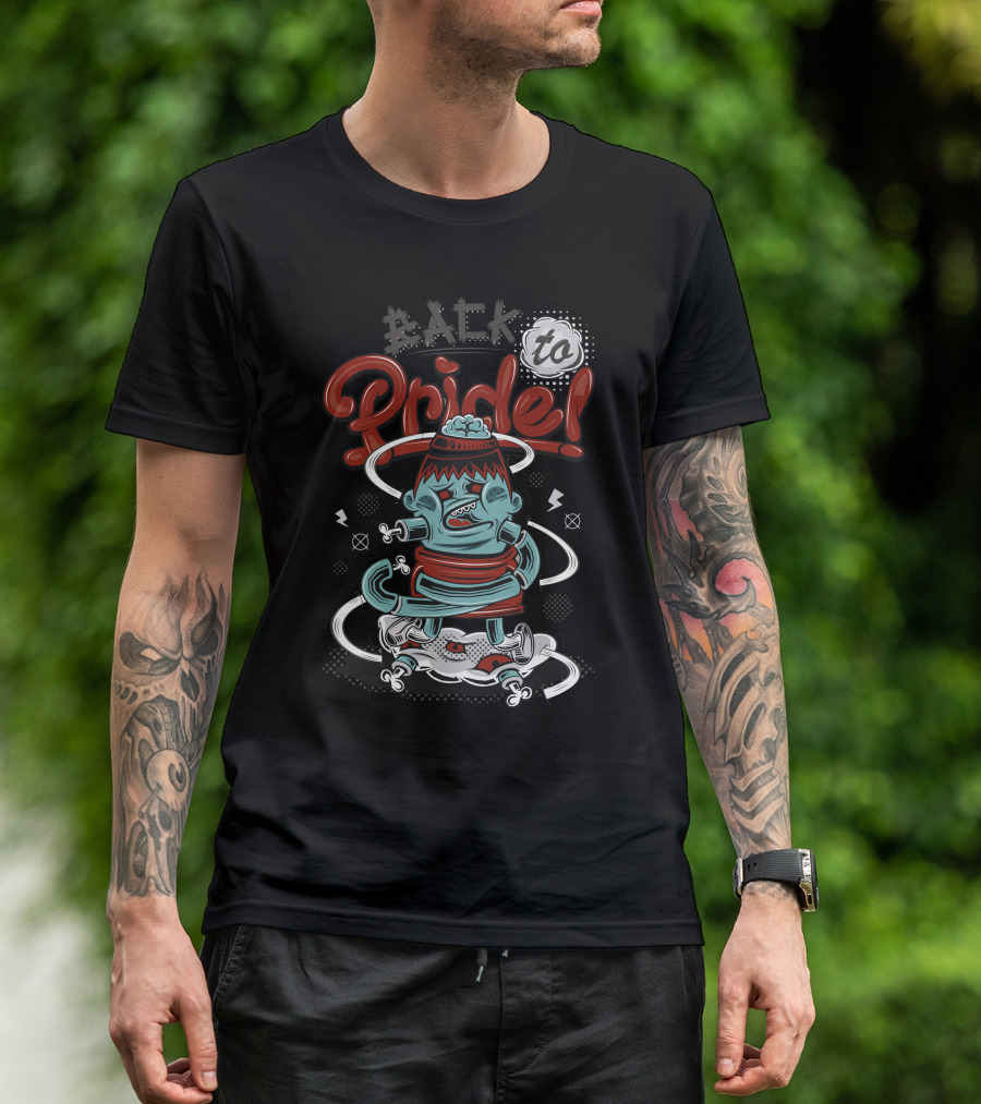 BACK TO PRIDE Cartoon Character Sketch With Bold Lettering T-Shirt