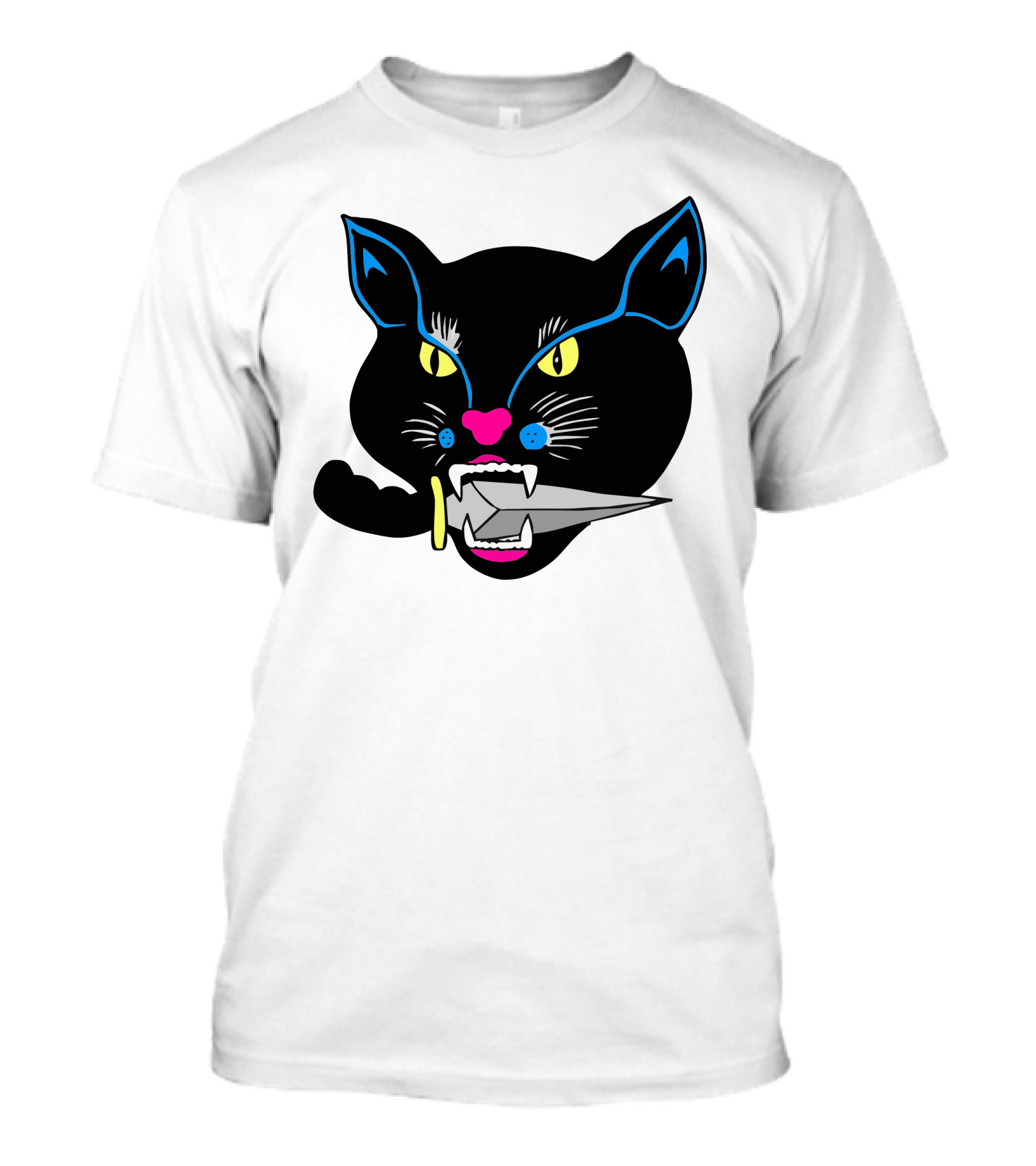 Balck Cat Knife Mouth Vibrant Neon Accent T-Shirt