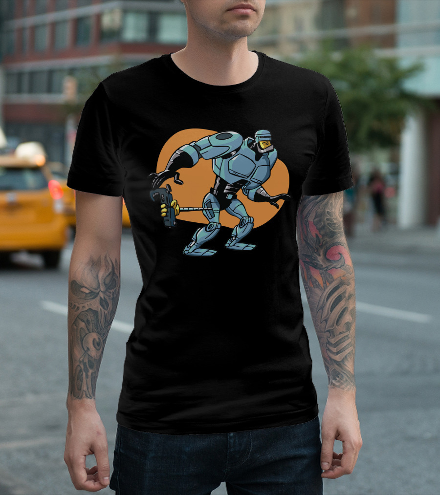 Blue Robocop Cartoon Humor T-Shirt